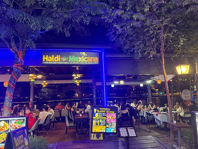 Stunning riverside view of the best mexican restaurant in Singapore at Boat Quay