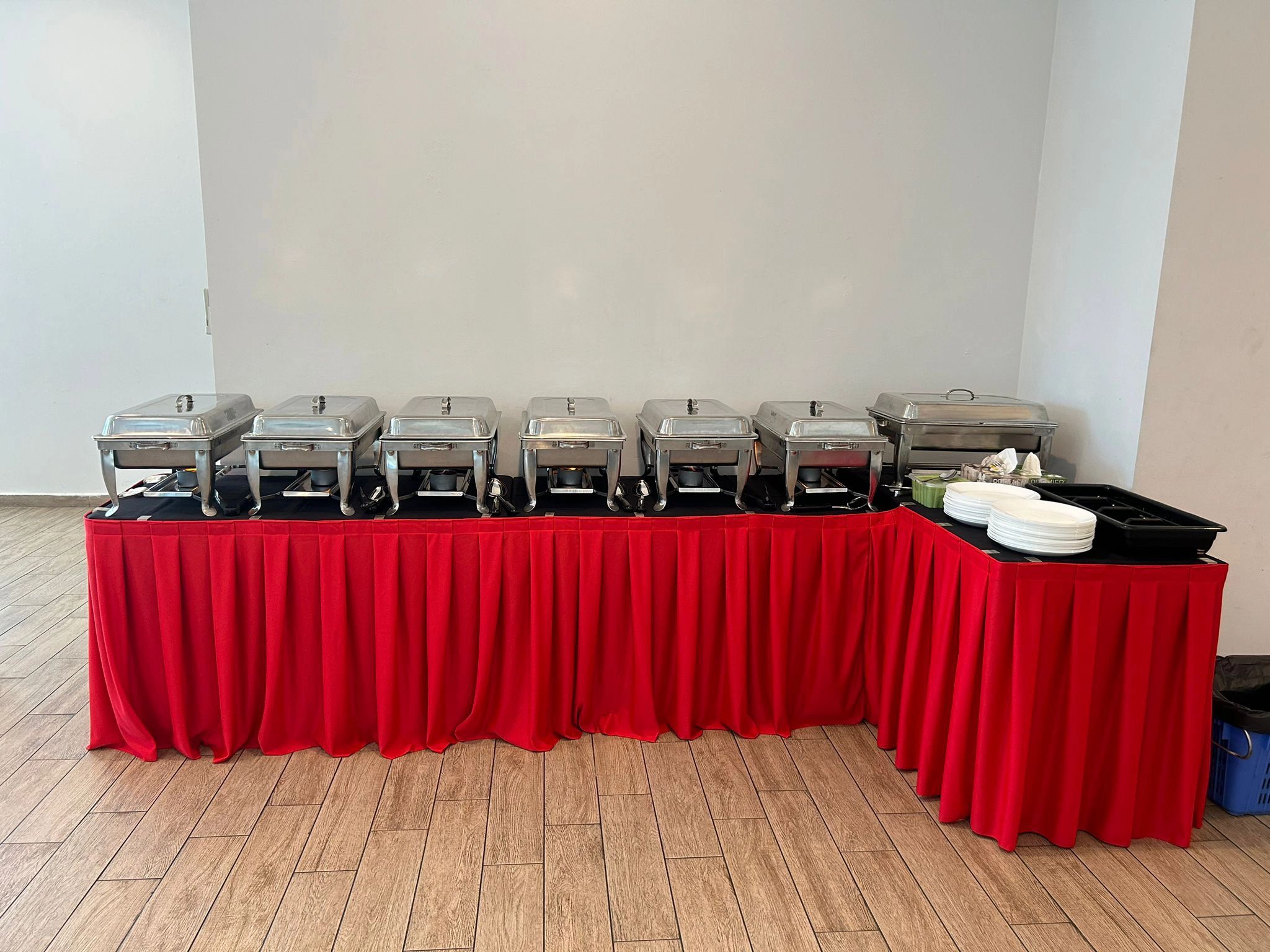 Beautiful mini buffet catering Singapore style setup with stainless steel food warmers for your events