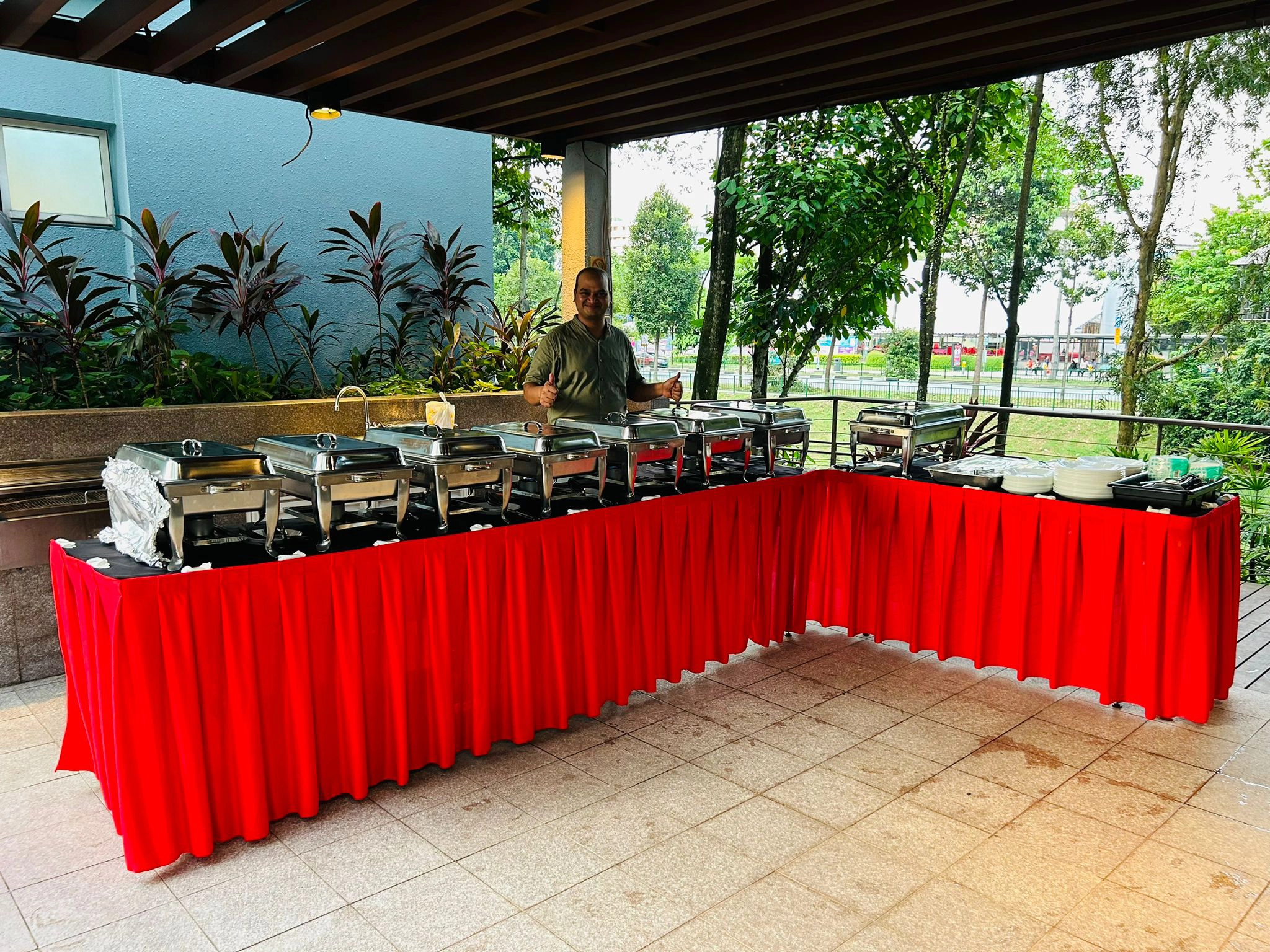 Festive Hari Raya buffet setup featuring North Indian and Malay cuisine with mexican catering in Singapore