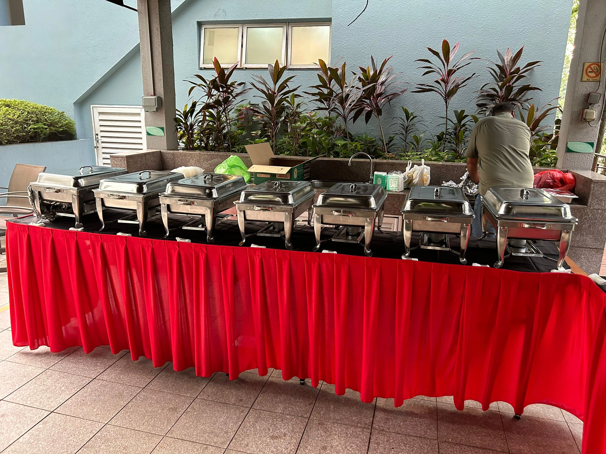 Buffet chafing dishes setup for mexican food catering at events and parties in Singapore