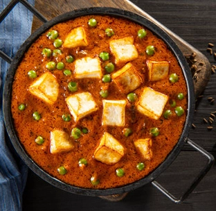 Creamy matar paneer with cottage cheese and peas in spiced tomato gravy at best mexican restaurant in singapore
