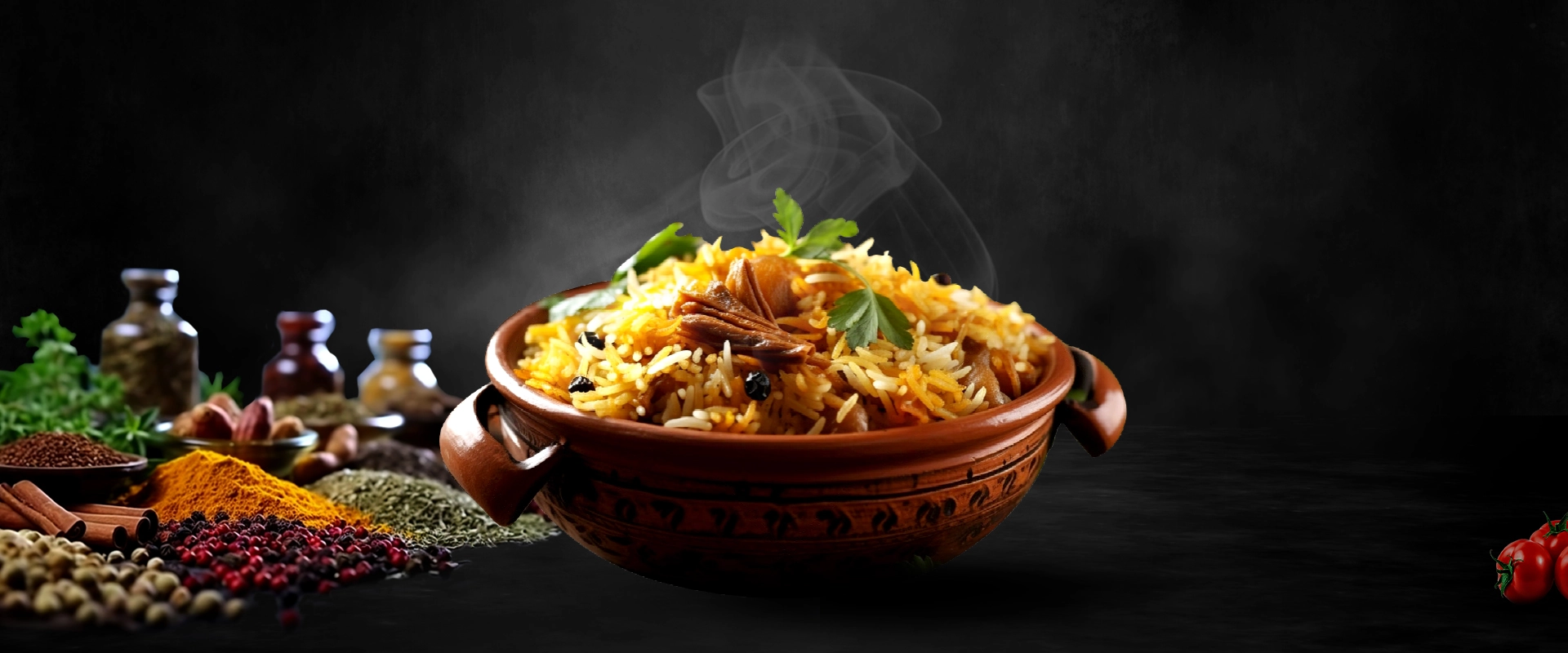 Aromatic chicken biryani cooked in traditional dum style at the best Indian food in Singapore