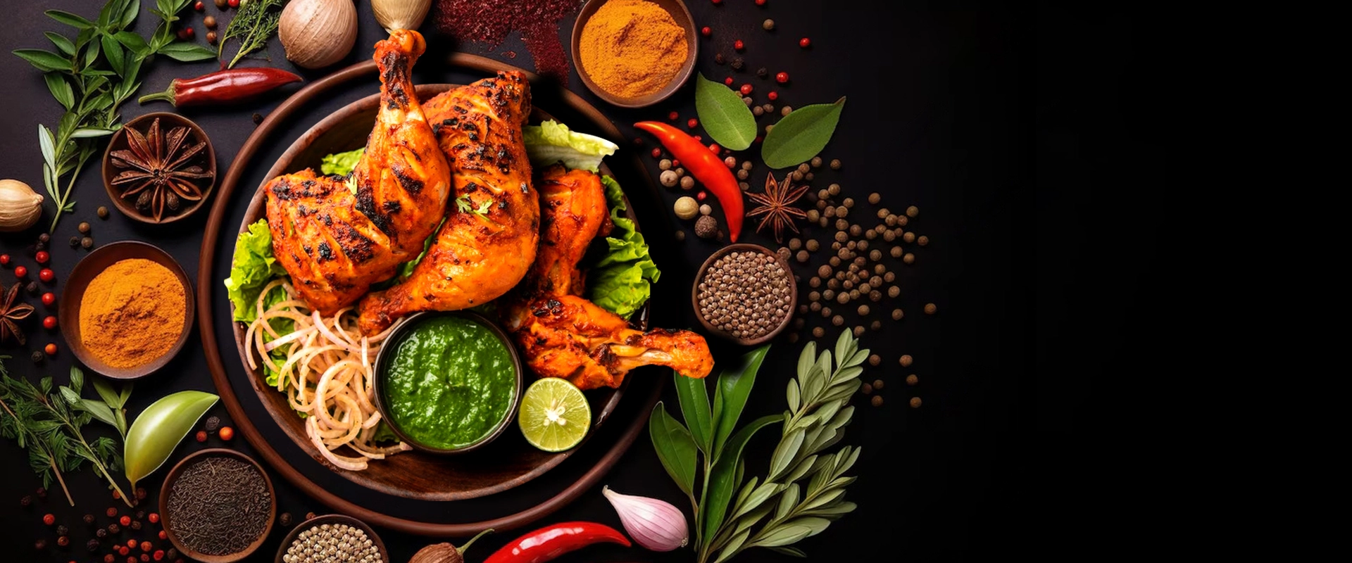 Traditional tandoori chicken served at the best mexican restaurant in boat quay Haldi Mexicana
