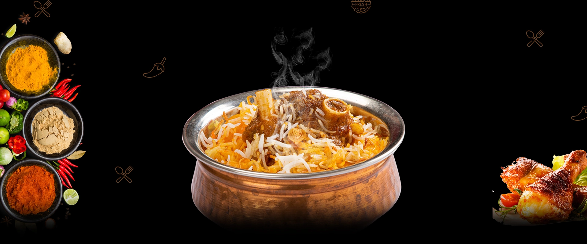 Traditional dum mutton biryani crafted with royal flavors at the best Indian food in Singapore